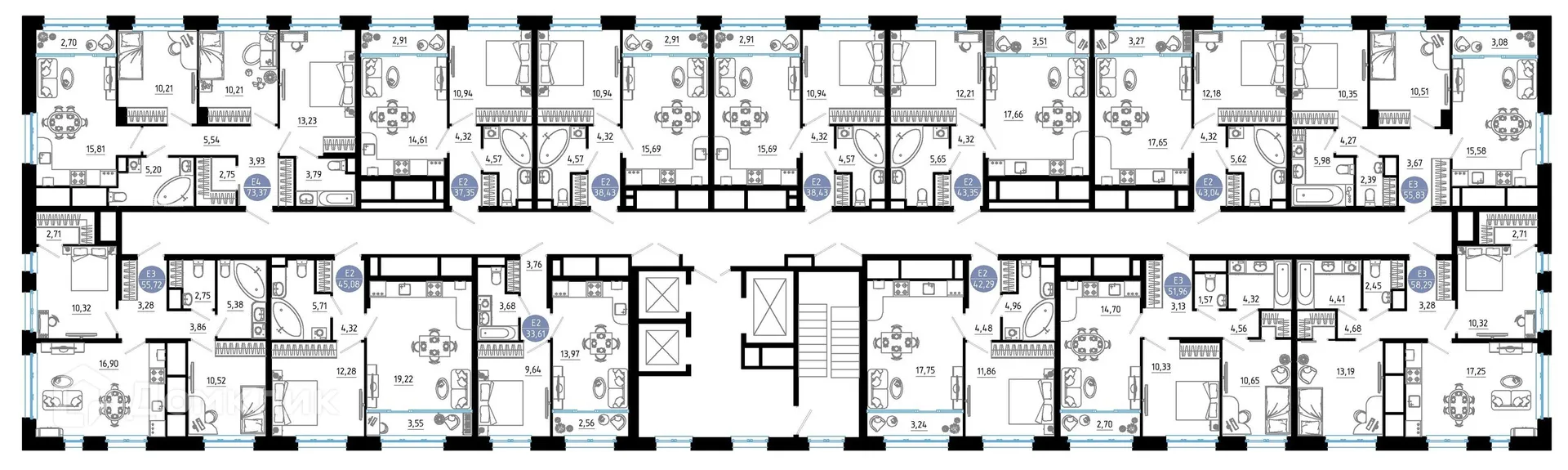 Планировка 1-комнатной квартиры 45.08 м² в ЖК РОЩА, г. Рязань — фото 2