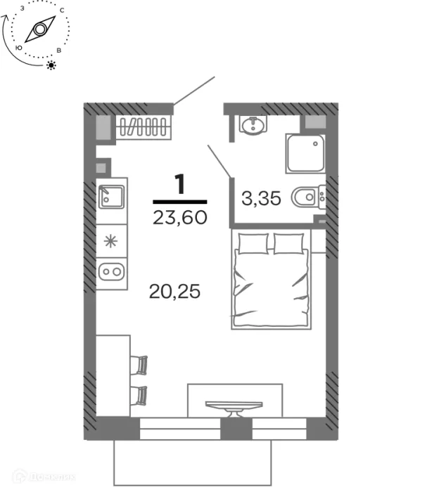 Планировка 1 комн. в ЖК город Рязань, Улица Зубковой