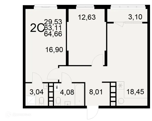 Планировка 2 комн. в ЖК Радости жизни