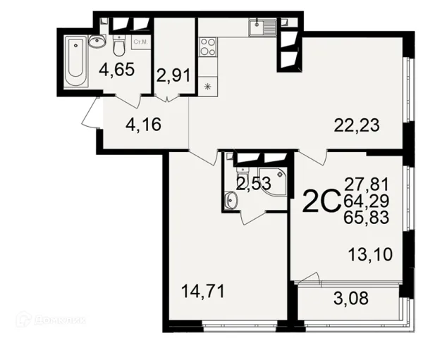 Планировка 2 комн. в ЖК Большая история