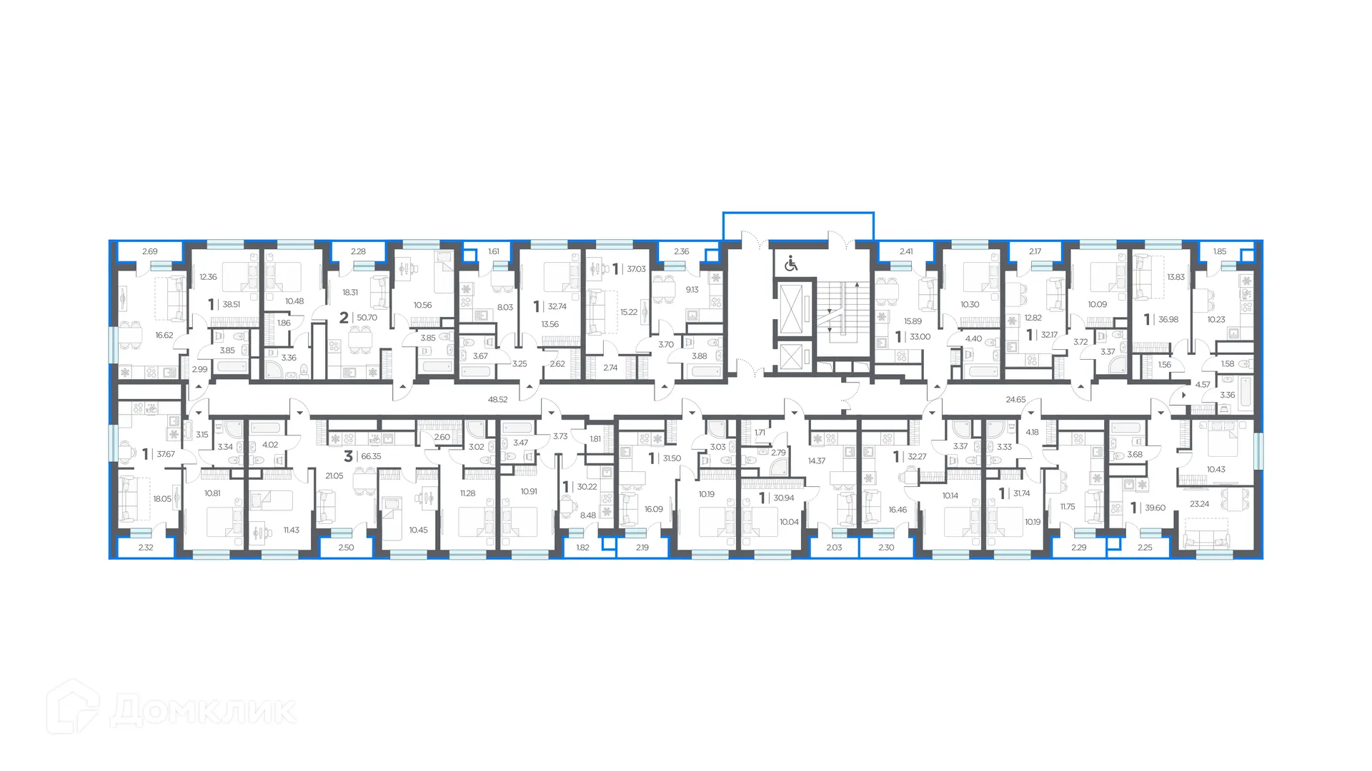 Планировка 1-комнатной квартиры 38.51 м² в ЖК Новые горизонты, г. Дядьково — фото 2