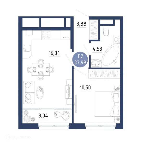 Планировка 1 комн. в ЖК Бульвар оптимистов