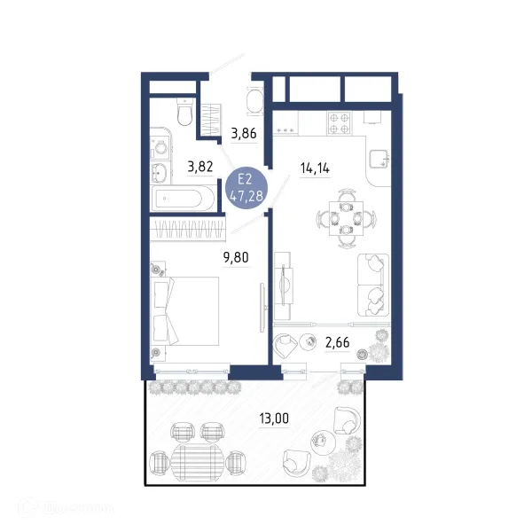 Планировка 1 комн. в ЖК Бульвар оптимистов