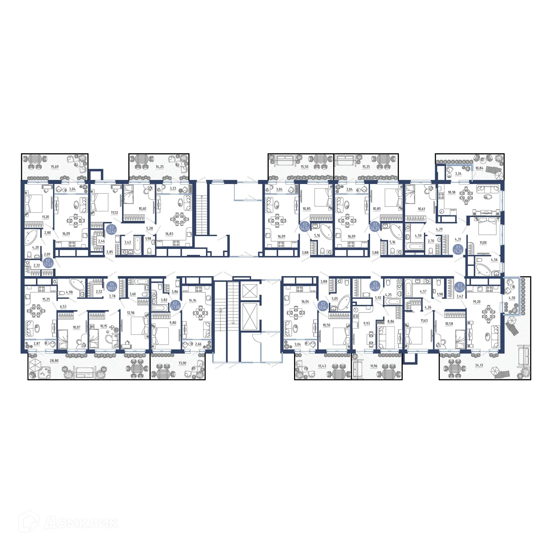 Планировка 1-комнатной квартиры 51.94 м² в ЖК Бульвар оптимистов, г. Дядьково — фото 2