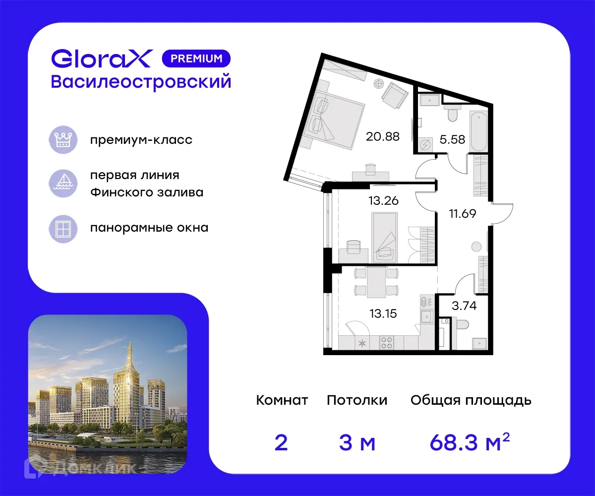 Фото квартиры в ЖК GloraX Premium Василеостровский