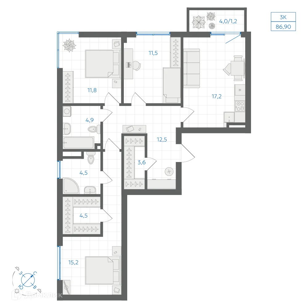 Фото квартиры в ЖК Квартал "Клевер"