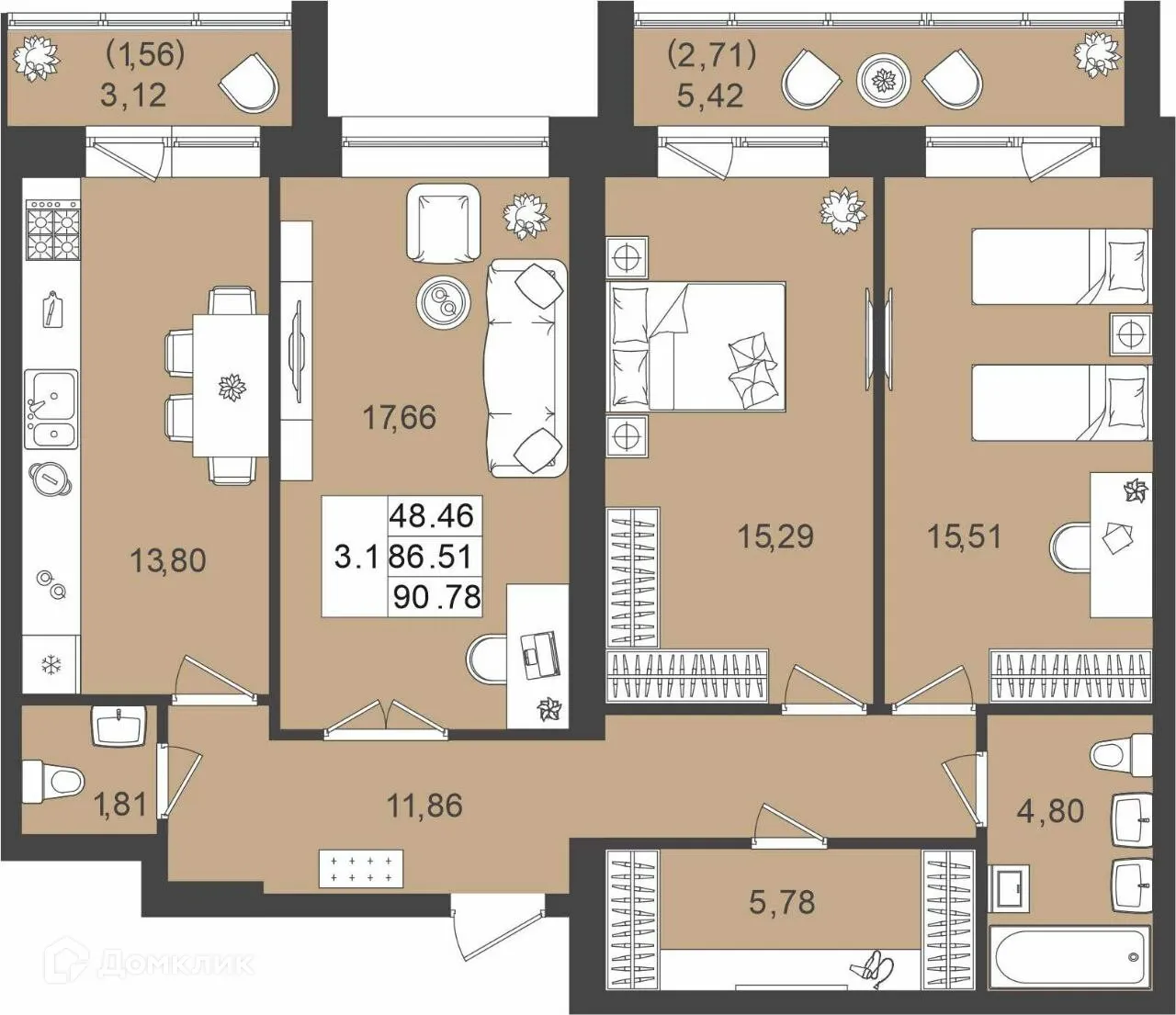 Фото квартиры в ЖК DOLCE VITA (ДОЛЬЧЕ ВИТА)