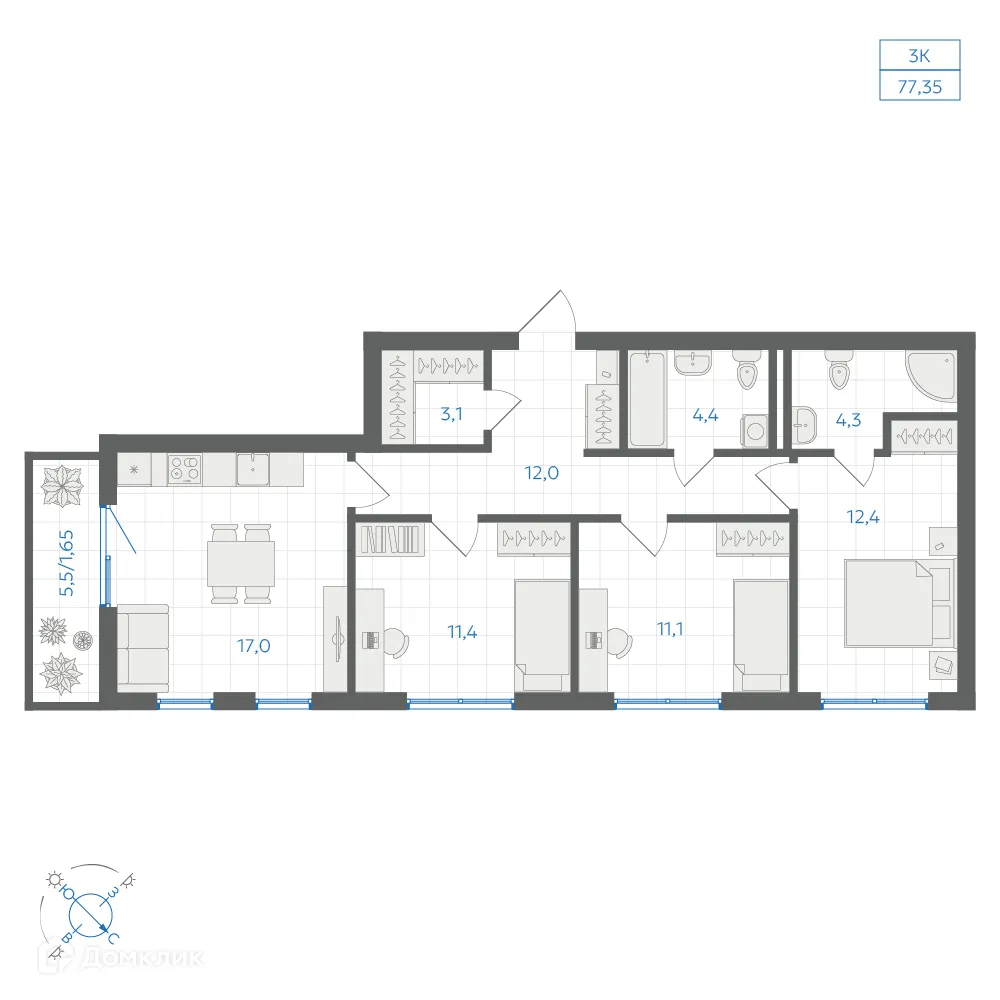 Фото квартиры в ЖК Квартал "Клевер"