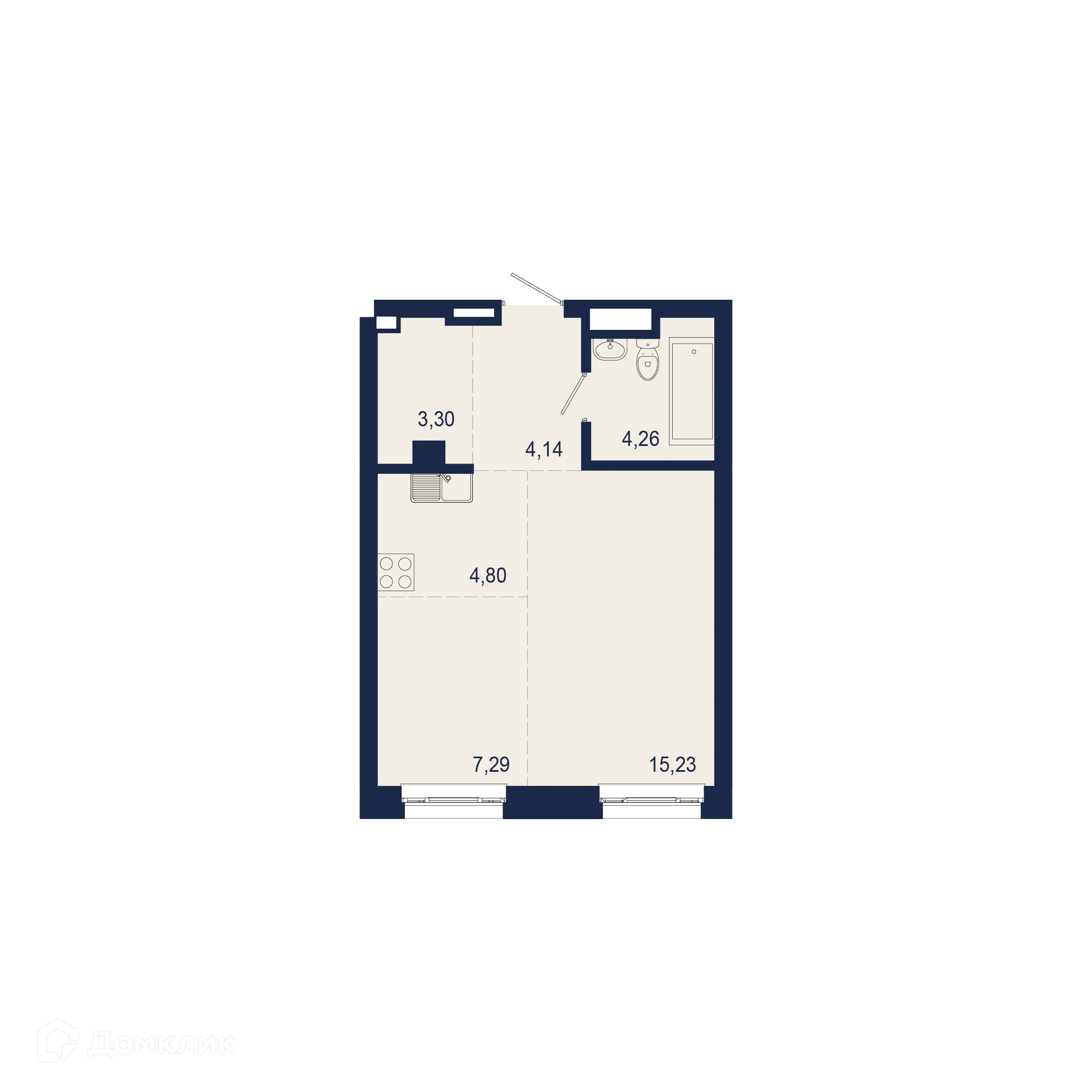 Планировка 2-комнатной квартиры 39.02 м² в ЖК NEW BRIDGE (Нью Бридж), г. Уфа — фото 1