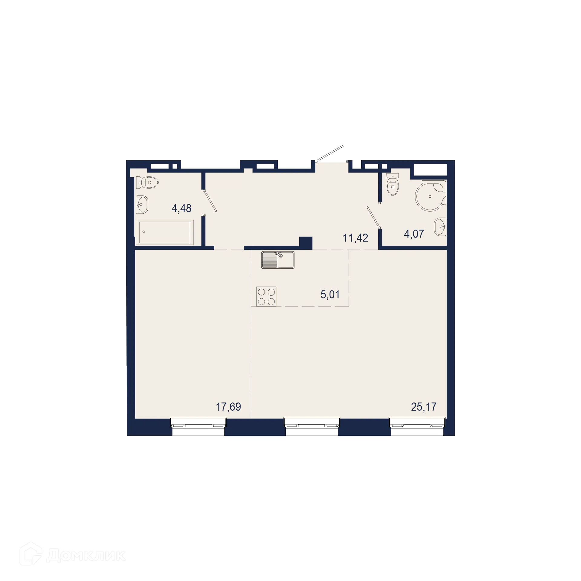 Планировка 2-комнатной квартиры 67.84 м² в ЖК NEW BRIDGE (Нью Бридж), г. Уфа — фото 1