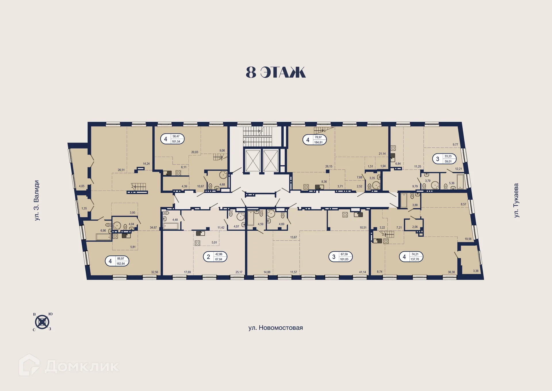Планировка 2-комнатной квартиры 67.84 м² в ЖК NEW BRIDGE (Нью Бридж), г. Уфа — фото 2