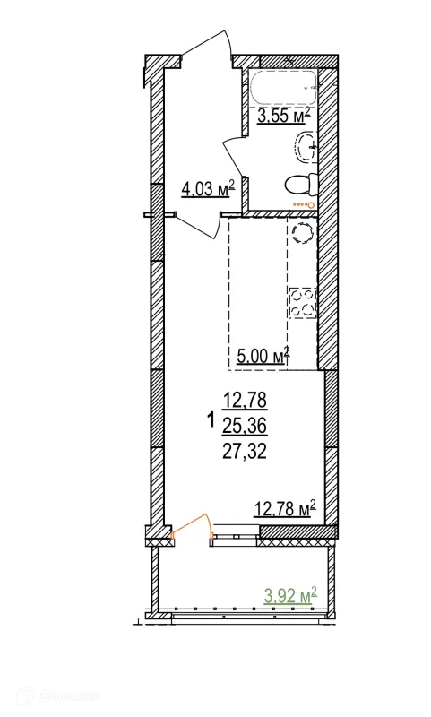 Планировка 1 комн. в ЖК Дом на Бородинской
