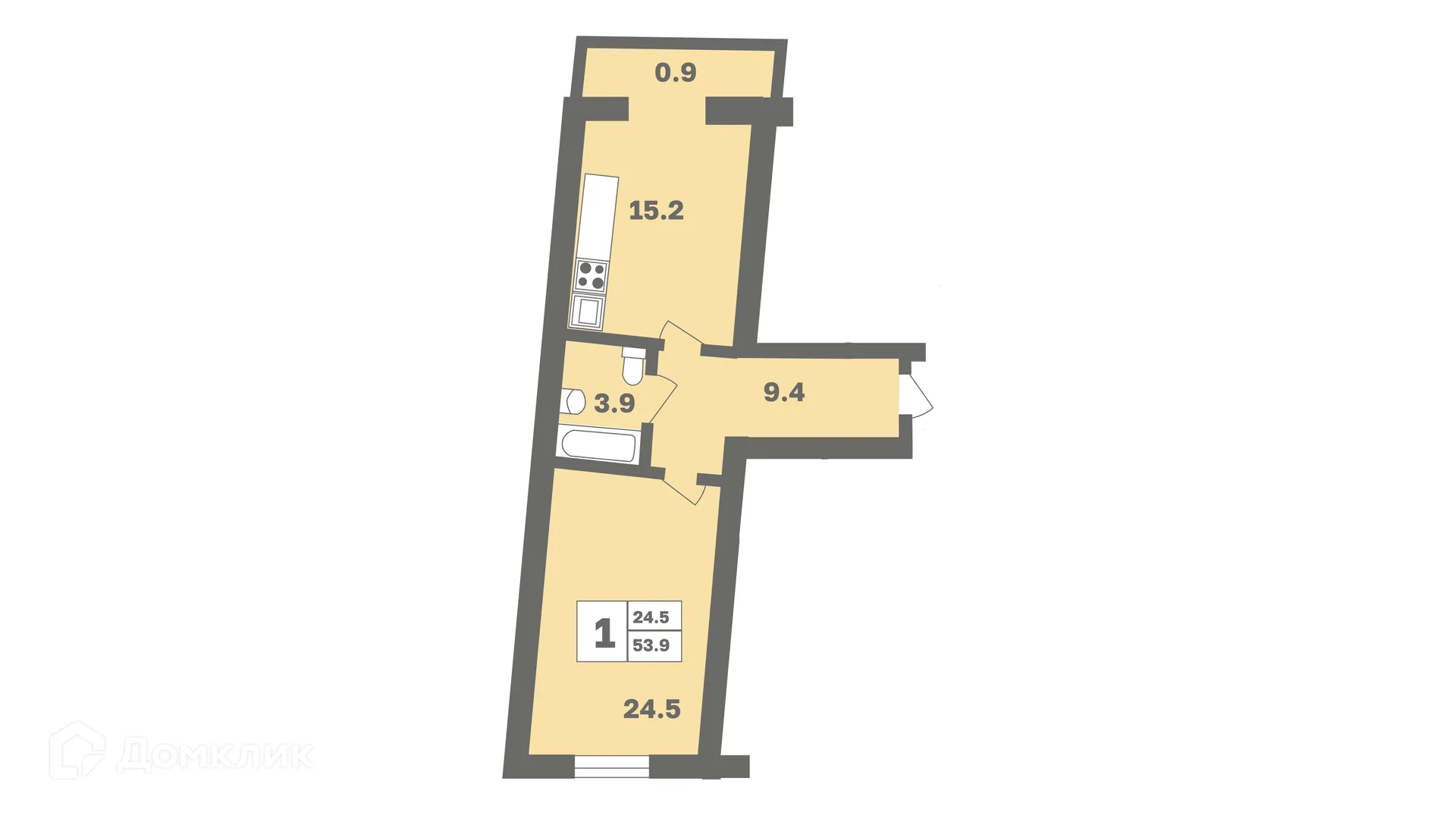 Планировка 1-комнатной квартиры 53.9 м² в ЖК Мечтателей, г. Уфа — фото 1