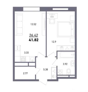 Планировка 2-комнатной квартиры 43.3 м² в ЖК Умный дом, г. Уфа — фото 1