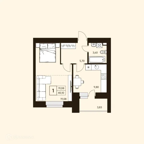 Планировка 1 комн. в ЖК MATUR (МАТУР)