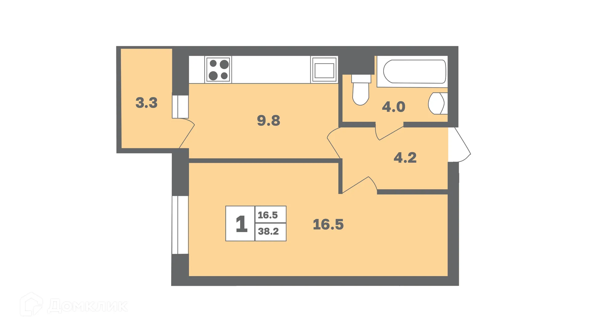 Планировка 1-комнатной квартиры 38.2 м² в ЖК Мечтателей, г. Уфа — фото 1