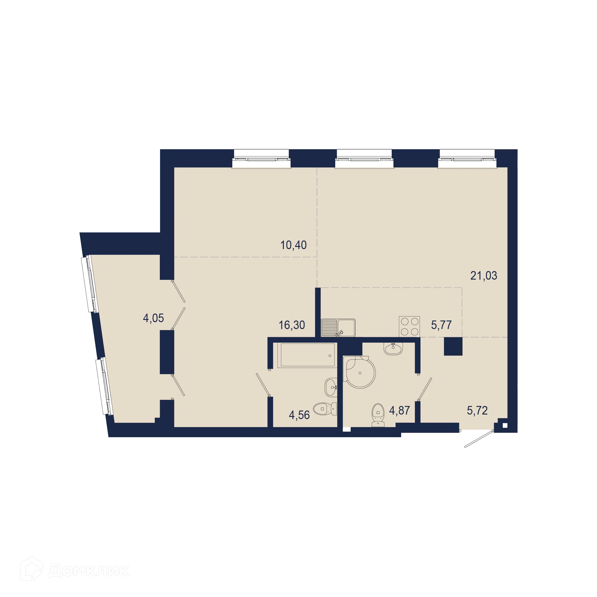 Планировка 3-комнатной квартиры 72.7 м² в ЖК NEW BRIDGE (Нью Бридж), г. Уфа — фото 1