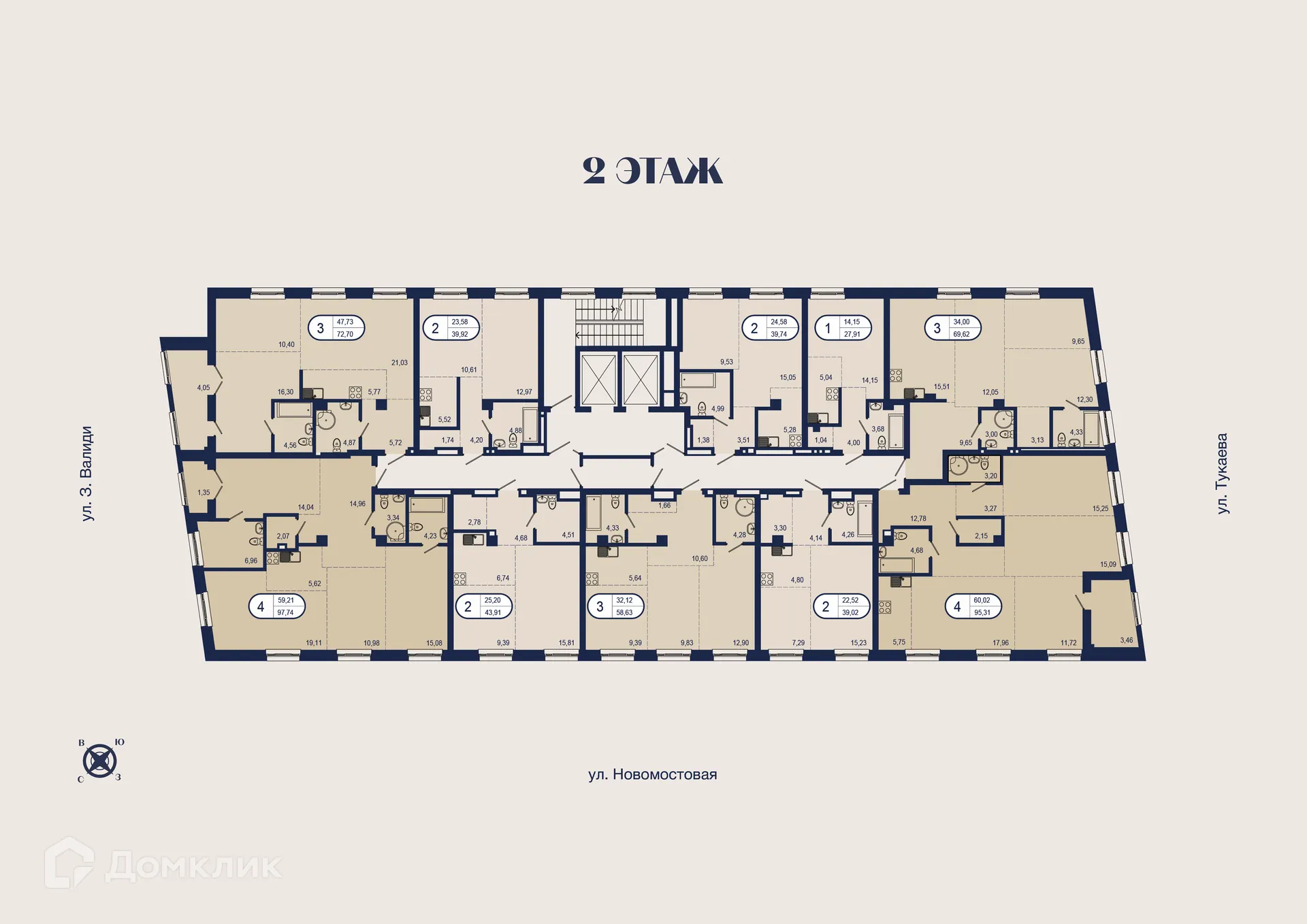 Планировка 3-комнатной квартиры 72.7 м² в ЖК NEW BRIDGE (Нью Бридж), г. Уфа — фото 2