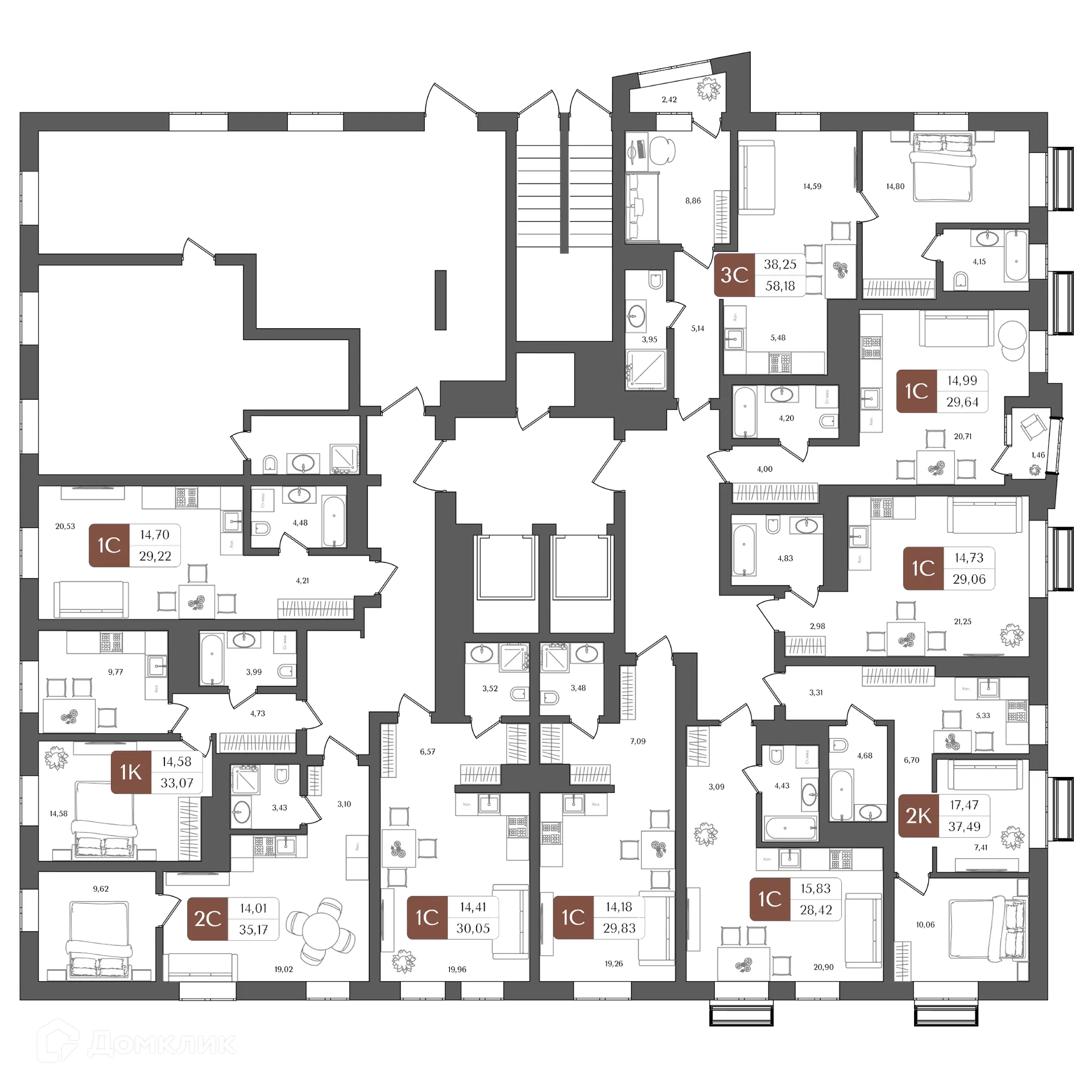 Планировка студии квартиры 29.64 м² в ЖК "ХОЛМОГОРЫ", г. Уфа — фото 2