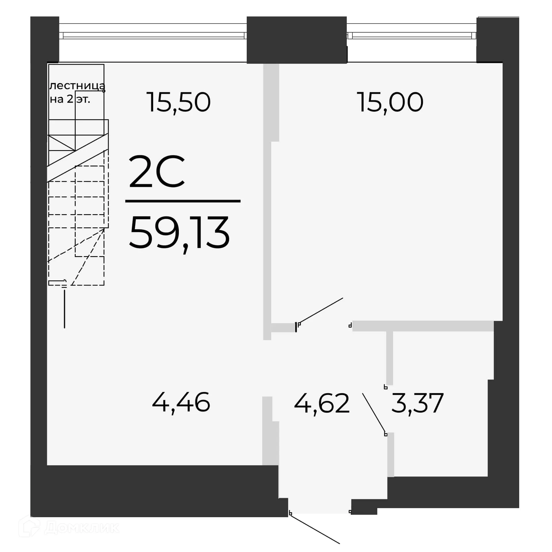 Планировка 1-комнатной квартиры 61.4 м² в ЖК Умный дом, г. Уфа — фото 1