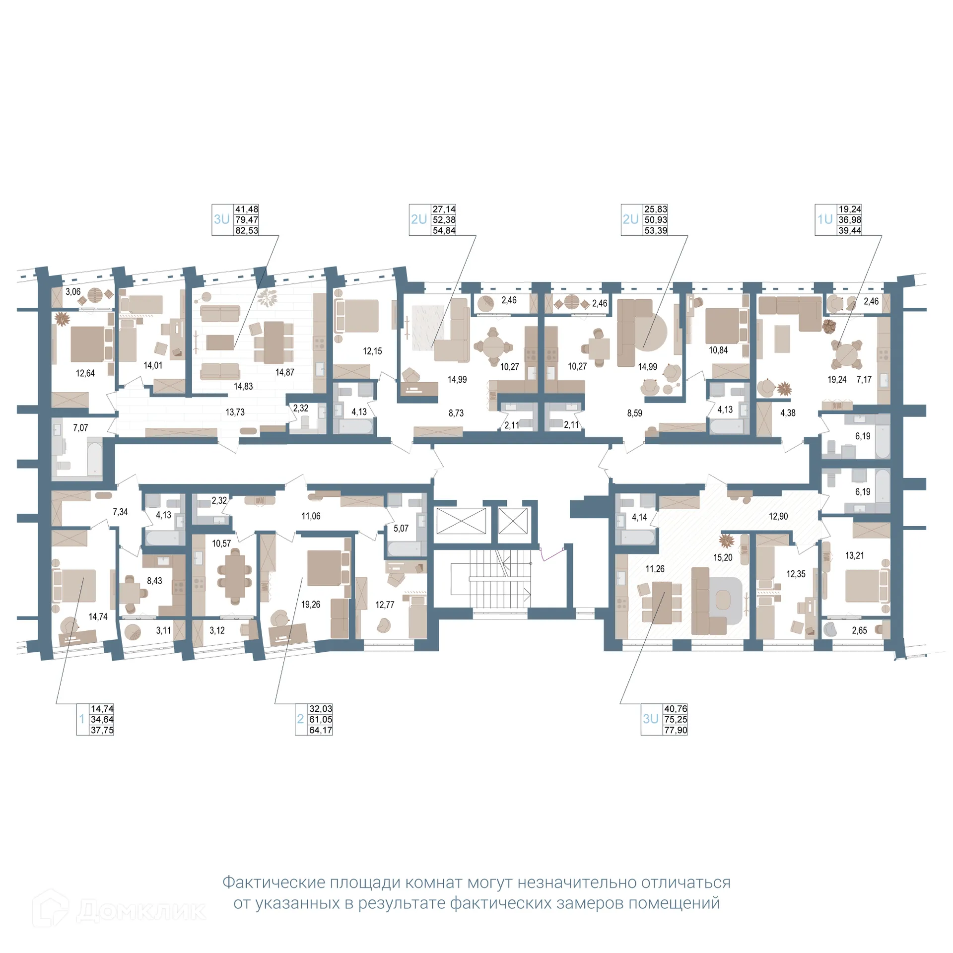 Планировка 2-комнатной квартиры 62.3 м² в ЖК Видинеевский, г. Уфа — фото 2