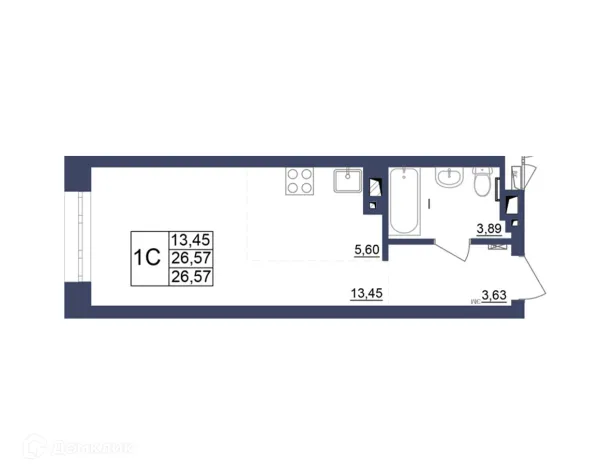 Планировка 1 комн. в ЖК Космос