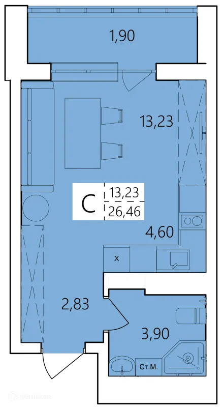 Планировка Студия в ЖК Волна