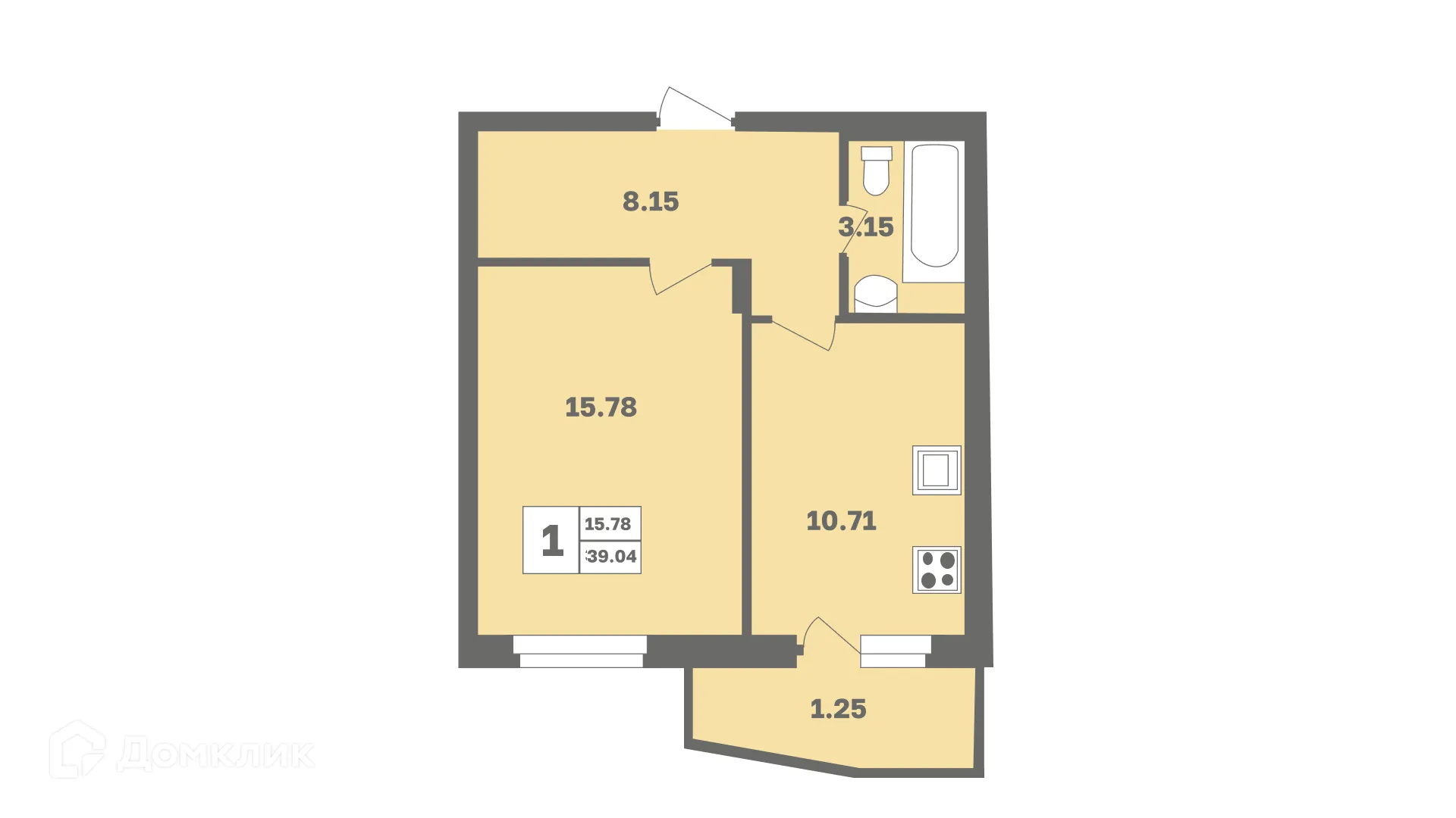 Планировка 1-комнатной квартиры 39.9 м² в ЖК Мечтателей, г. Уфа — фото 1