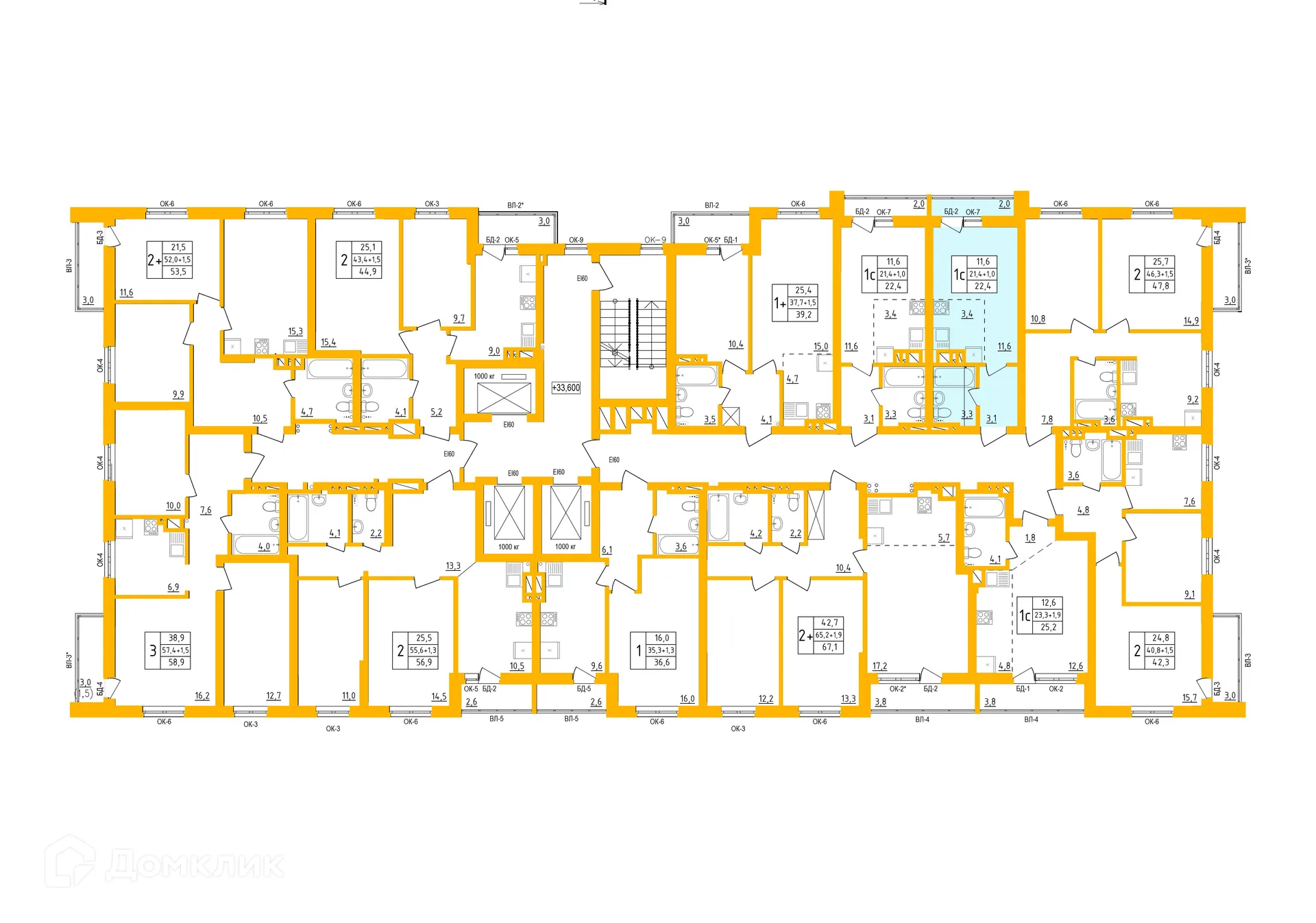 Планировка 1-комнатной квартиры 35.5 м² в ЖК " АКВАРЕЛЬ ", г. Уфа — фото 1