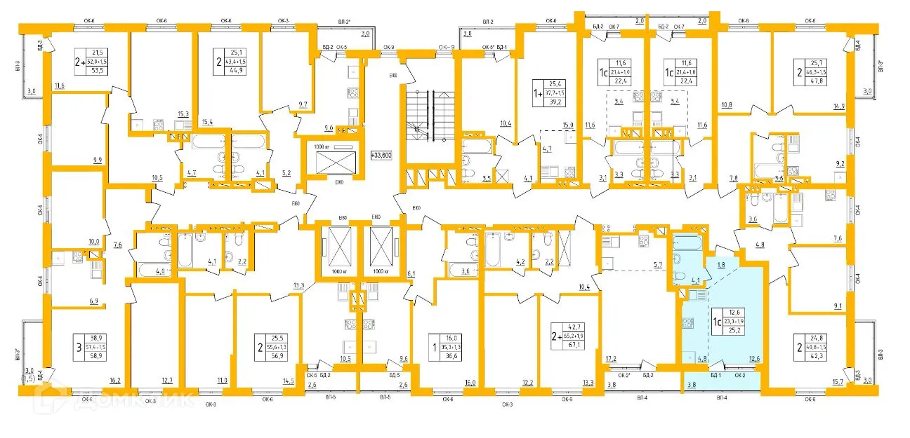 Планировка 2-комнатной квартиры 67.1 м² в ЖК " АКВАРЕЛЬ ", г. Уфа — фото 1