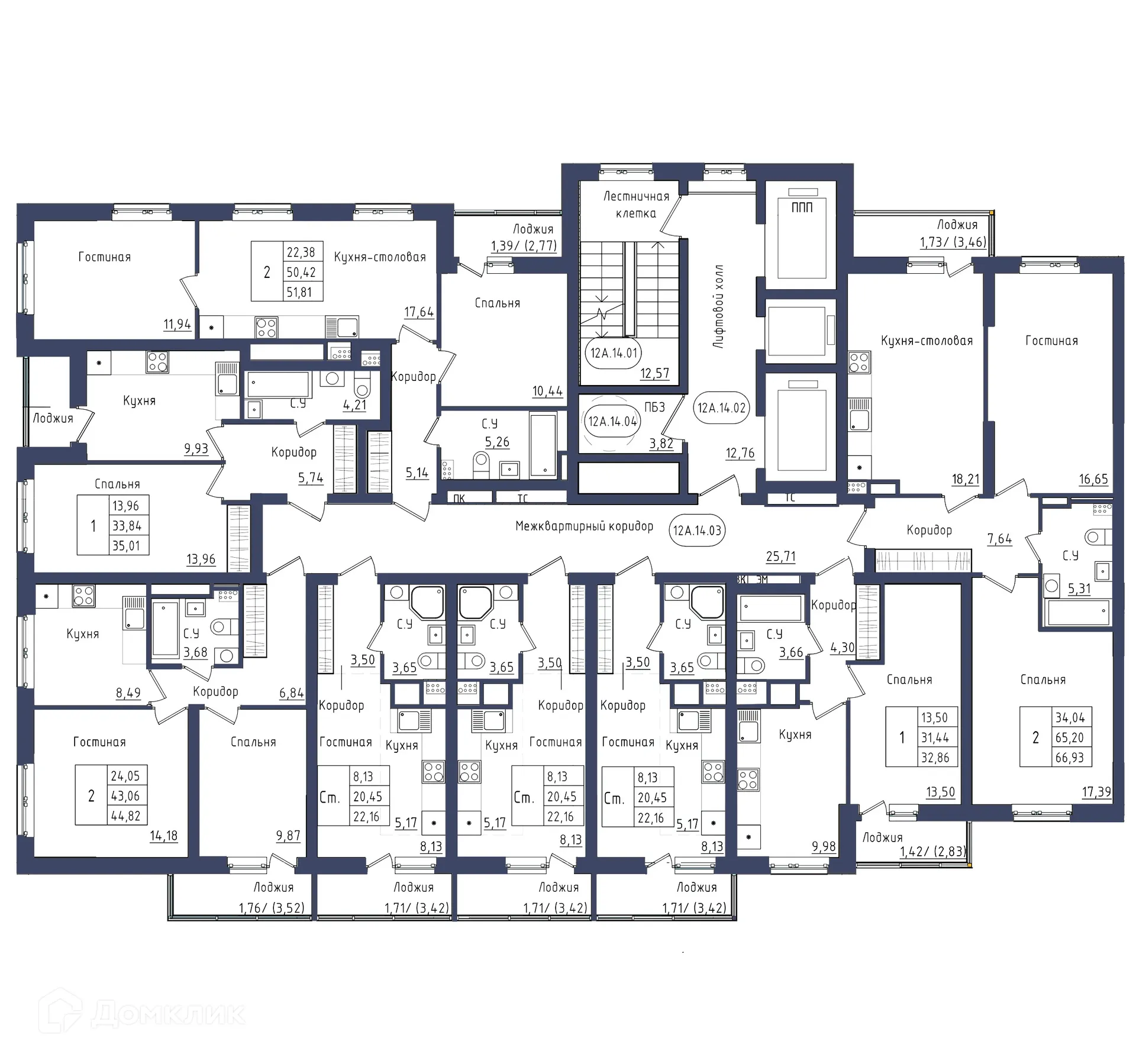Планировка 2-комнатной квартиры 51.81 м² в ЖК " АКВАРЕЛЬ ", г. Уфа — фото 1