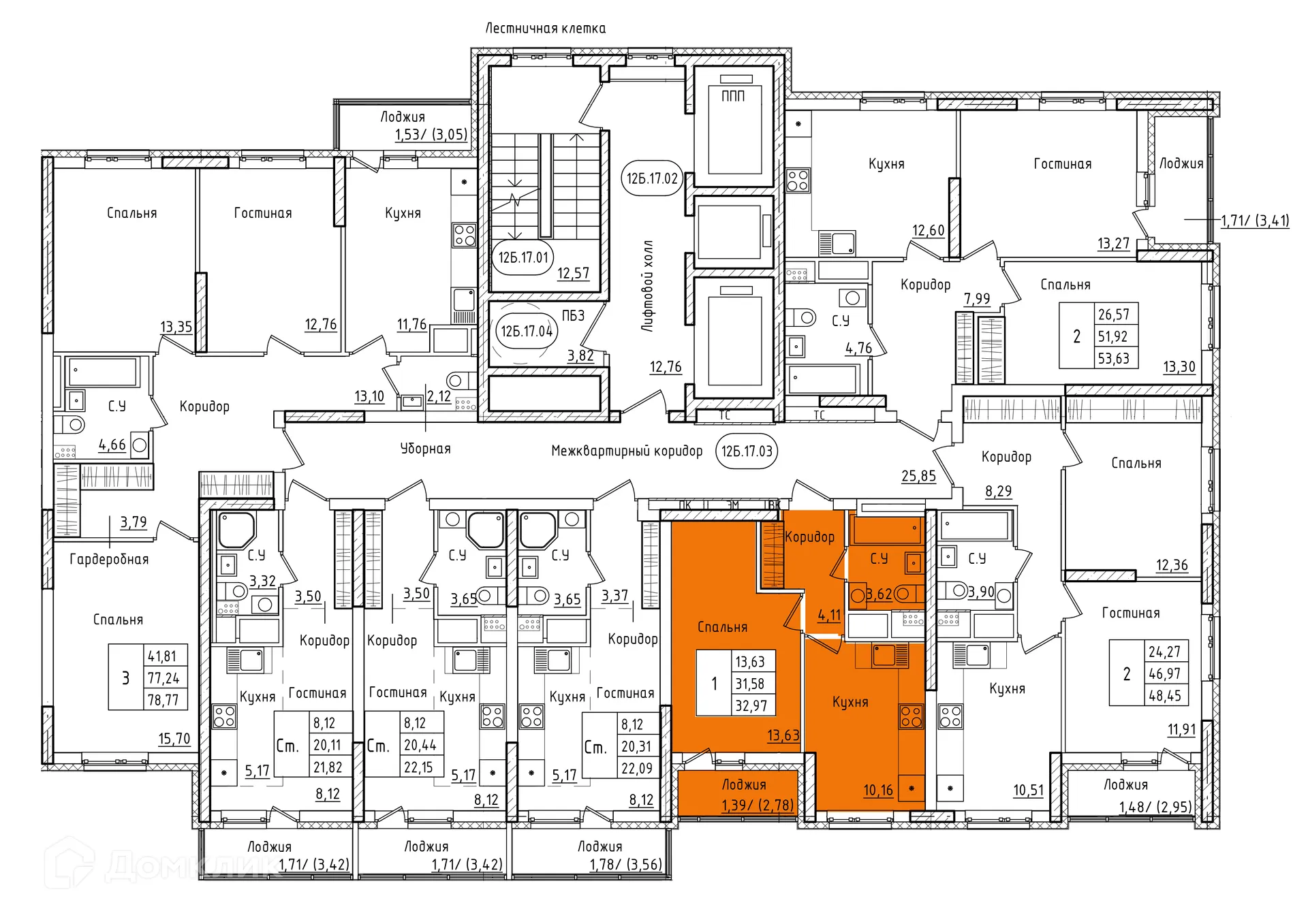 Планировка 1-комнатной квартиры 33 м² в ЖК " АКВАРЕЛЬ ", г. Уфа — фото 1