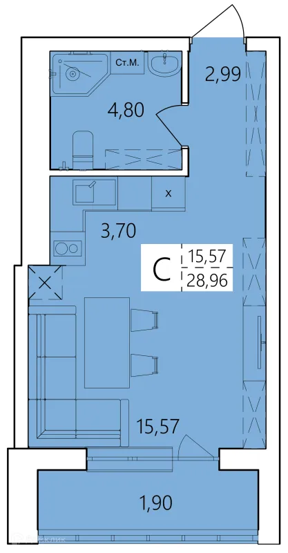 Планировка Студия в ЖК Волна