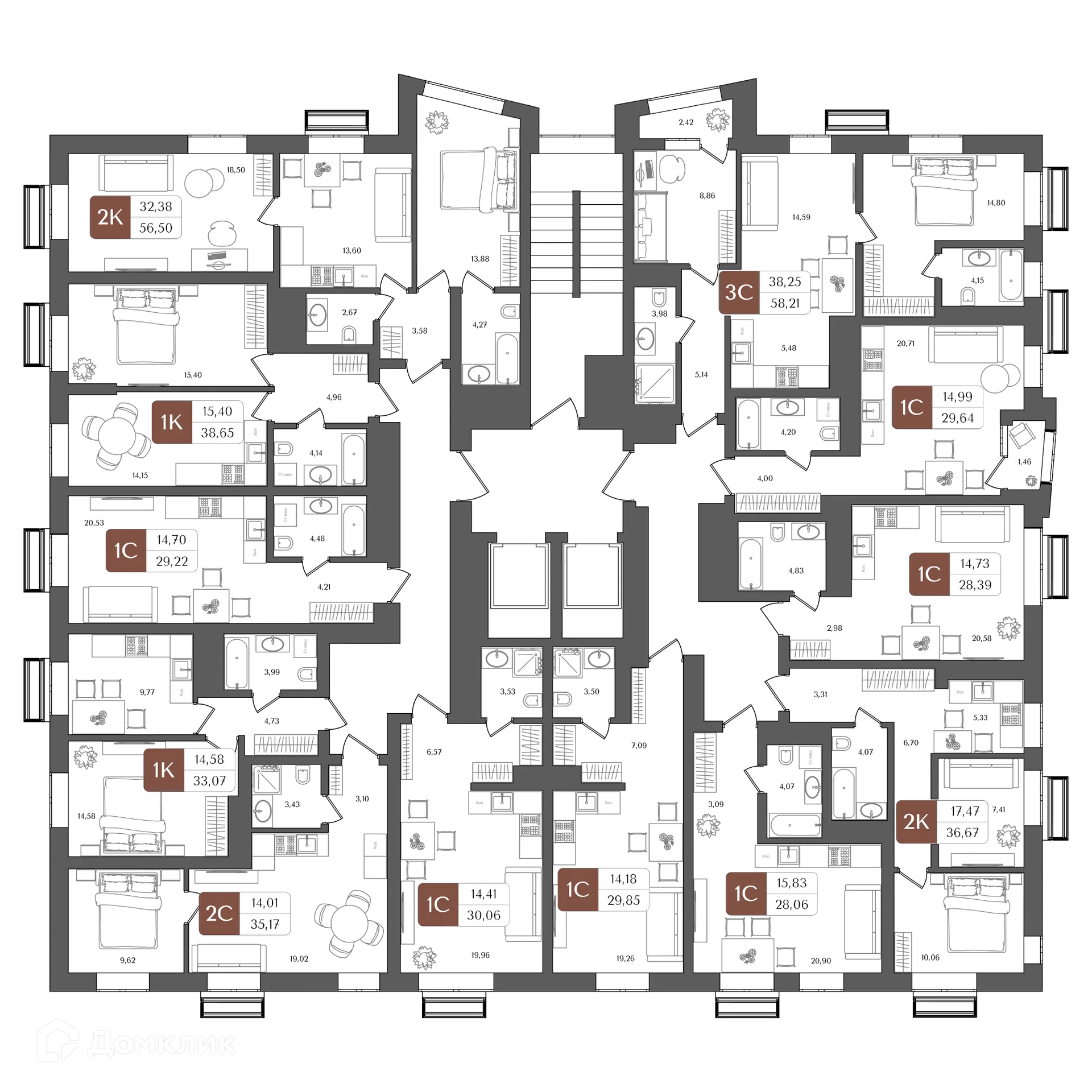 Планировка студии квартиры 28.39 м² в ЖК "ХОЛМОГОРЫ", г. Уфа — фото 2