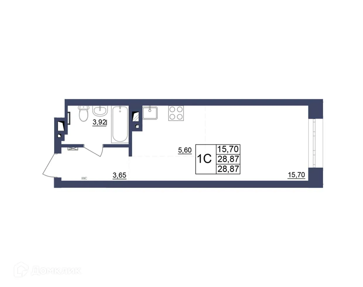 Планировка 1-комнатной квартиры 29.05 м² в ЖК Космос, г. Уфа — фото 1