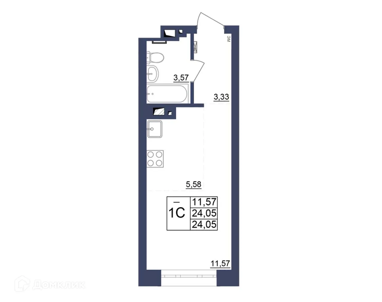 Планировка 1-комнатной квартиры 23.93 м² в ЖК Космос, г. Уфа — фото 1