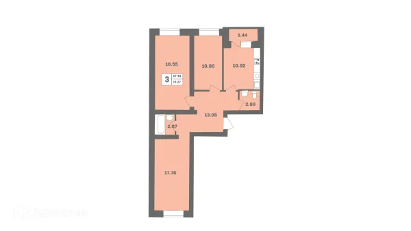 Планировка 3 комн. в ЖК Мечтателей