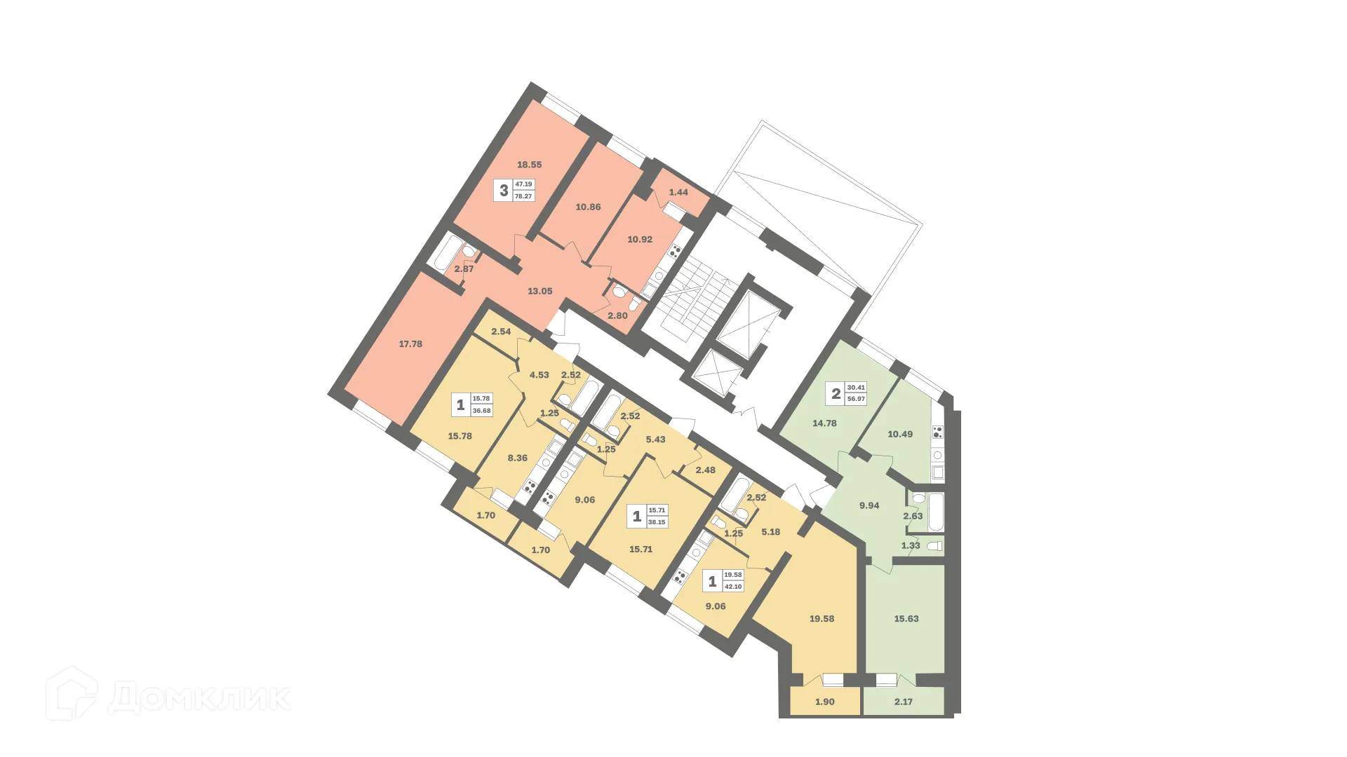 Планировка 3-комнатной квартиры 78.27 м² в ЖК Мечтателей, г. Уфа — фото 2