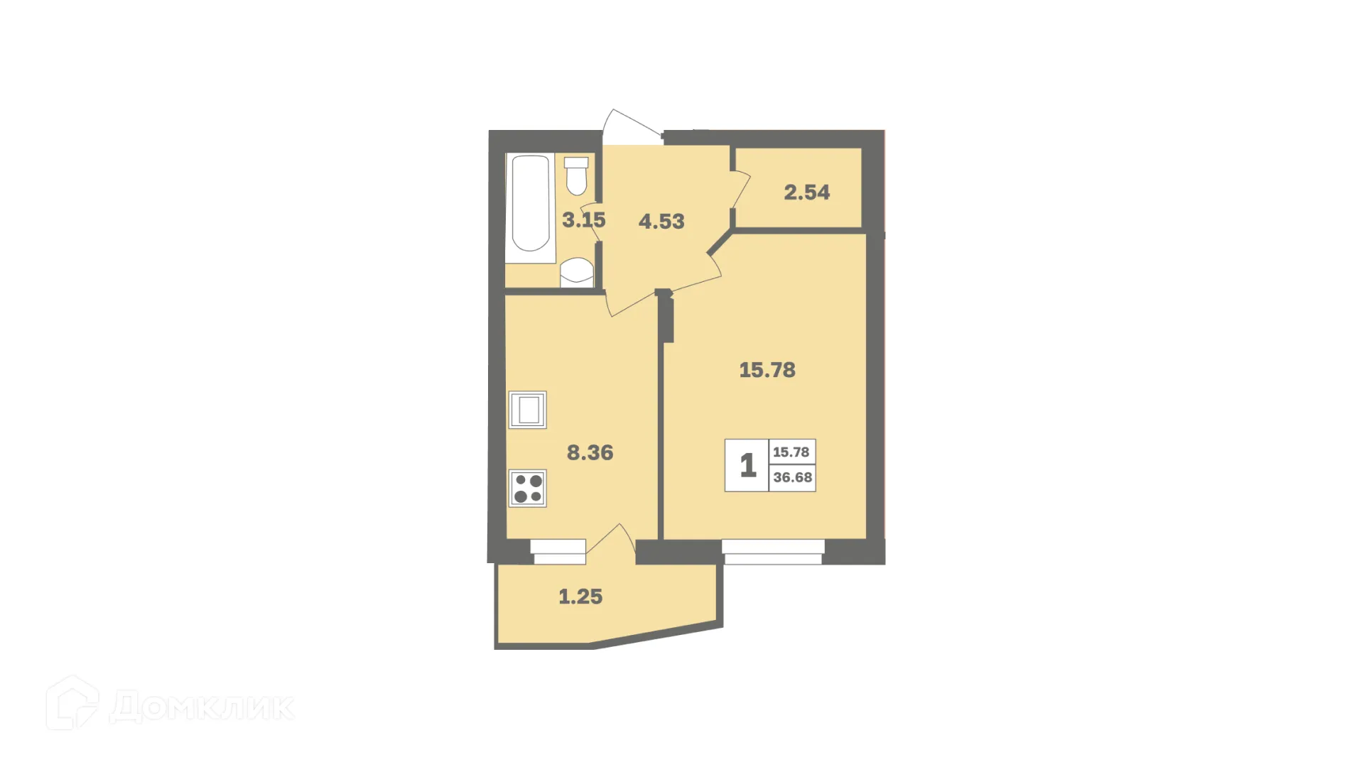 Планировка 1-комнатной квартиры 36.8 м² в ЖК Мечтателей, г. Уфа — фото 1