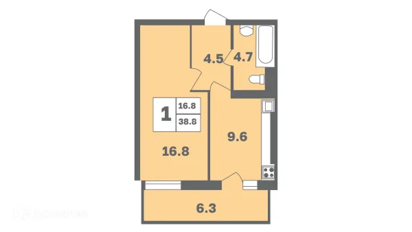Планировка 1 комн. в ЖК Мечтателей