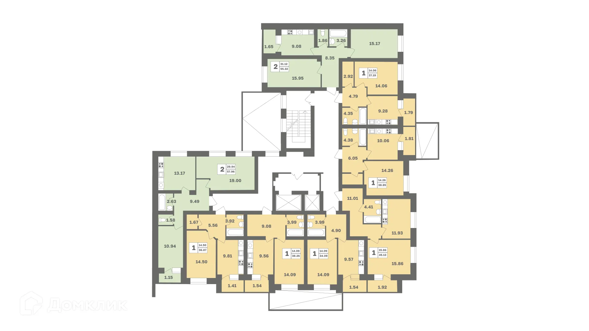 Планировка 1-комнатной квартиры 45.7 м² в ЖК Мечтателей, г. Уфа — фото 2