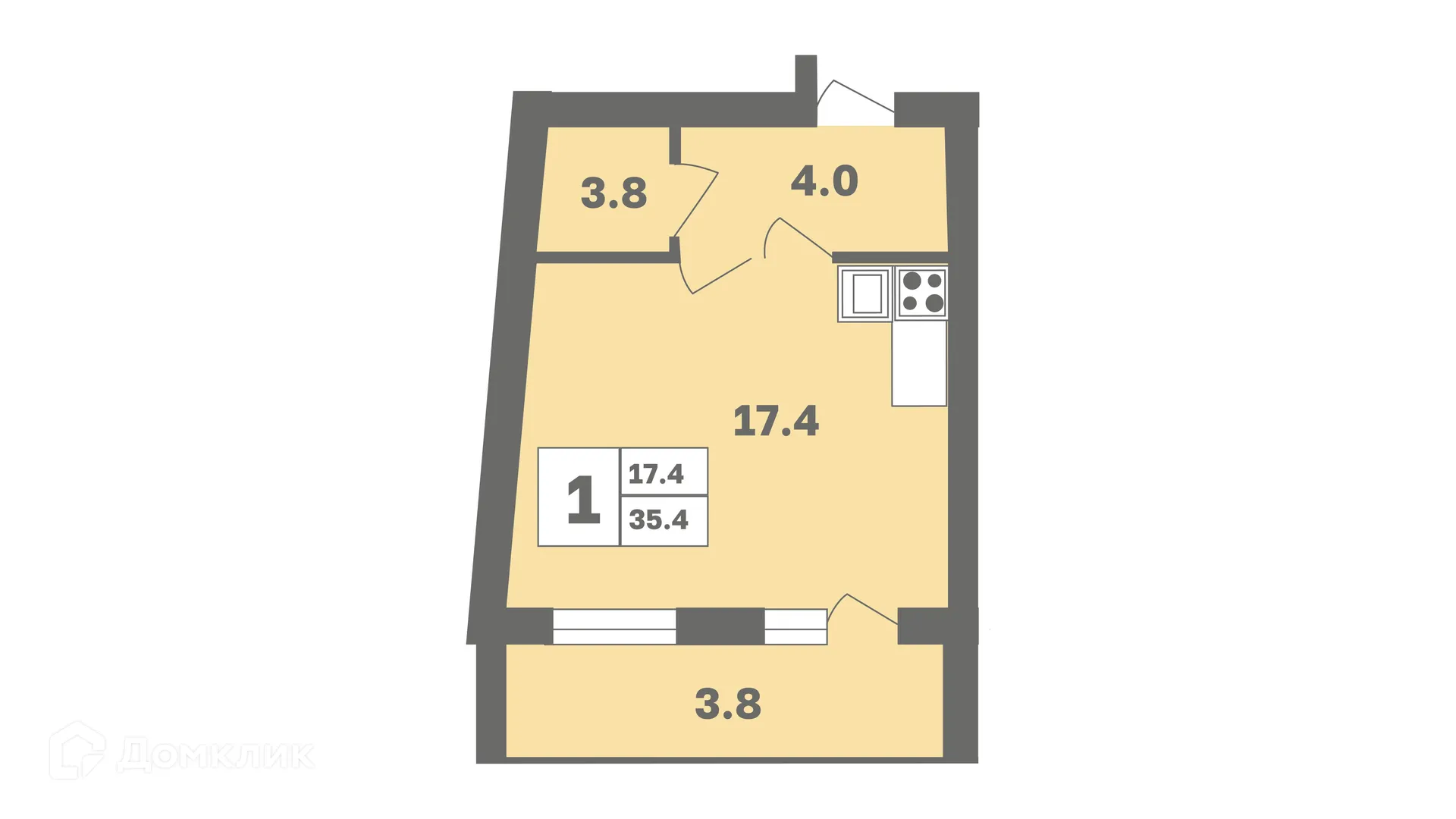 Планировка 1-комнатной квартиры 35.4 м² в ЖК Мечтателей, г. Уфа — фото 1