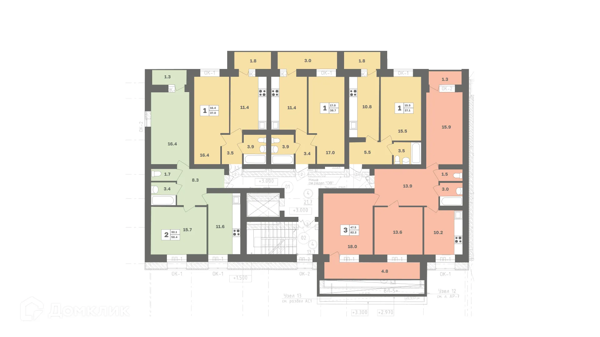 Планировка 2-комнатной квартиры 58.4 м² в ЖК Мечтателей, г. Уфа — фото 2