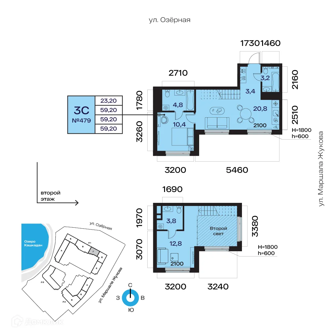 Планировка студии квартиры 59.2 м² в ЖК Atlantis (Атлантис), г. Уфа — фото 1