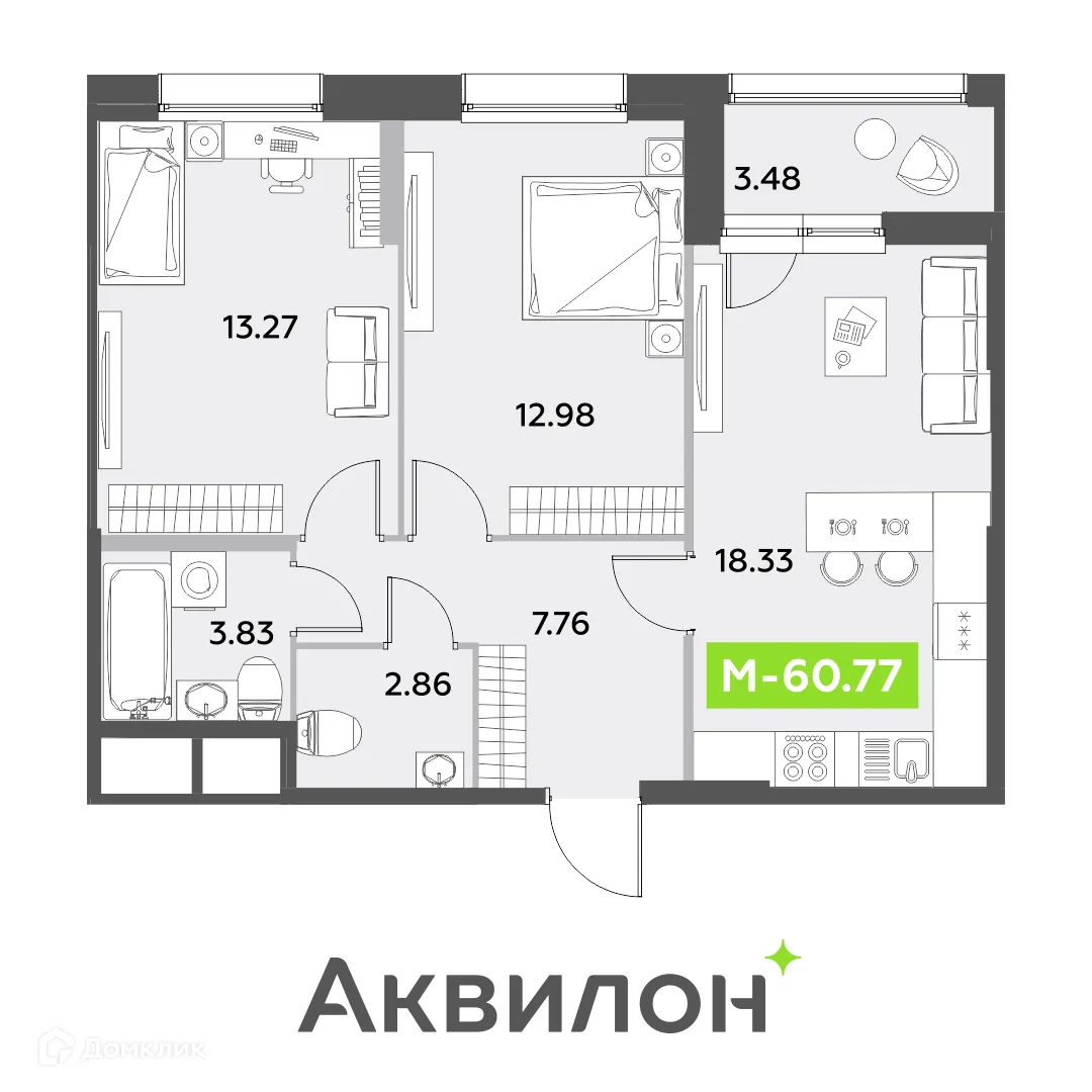 Фото квартиры в ЖК Аквилон Leaves (Аквилон Ливз)