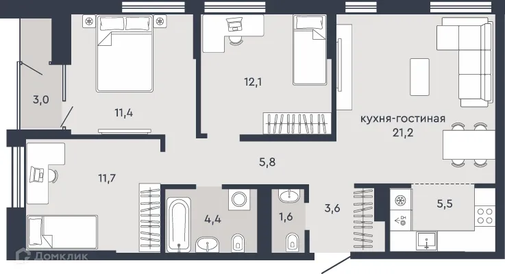Фото квартиры в ЖК Жилой дом "7Я"