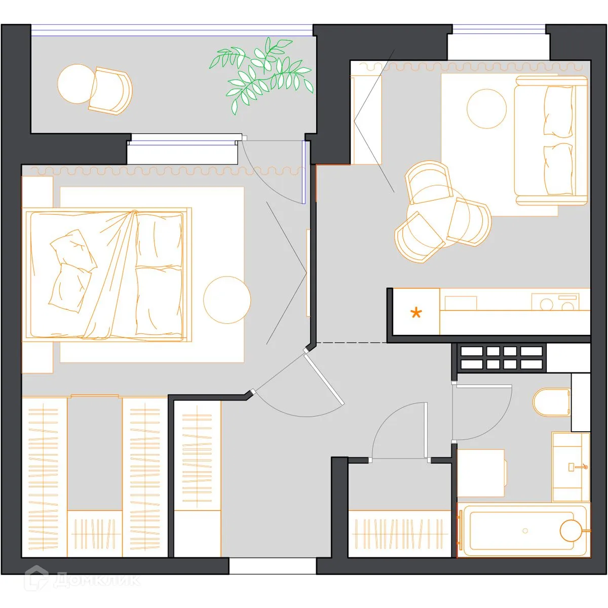 Планировка 1-комнатной квартиры 41.27 м² в ЖК 12 квартал, г. Екатеринбург — фото 3