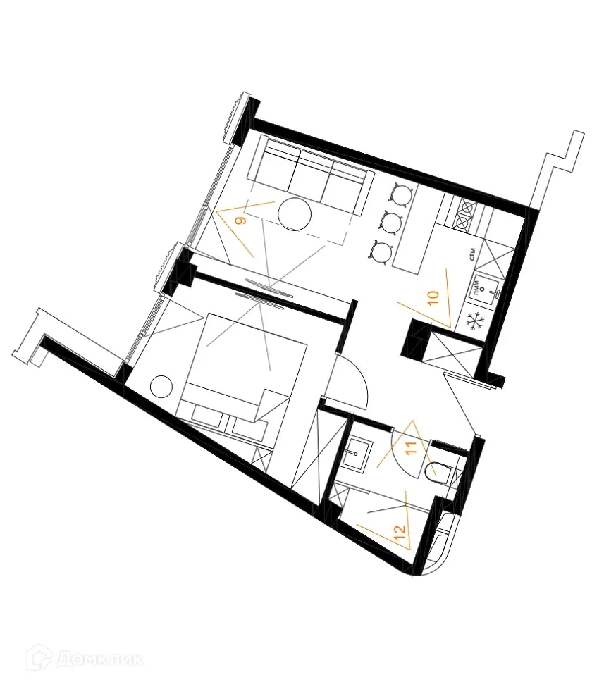 Планировка 1-комнатной квартиры 47.1 м² в ЖК Гостиничный комплекс "Гранд Каскад", г. Сочи — фото 1