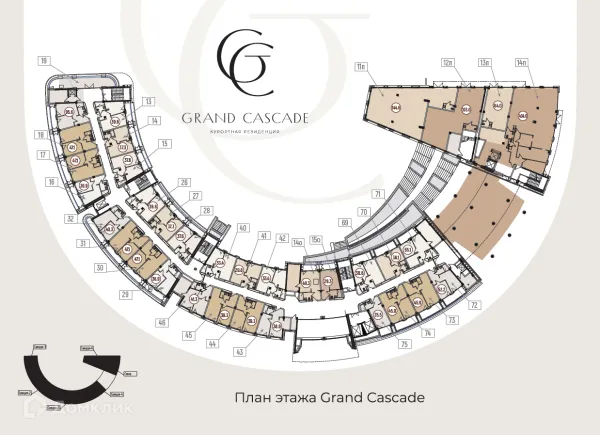 Планировка 1 комн. в ЖК Гостиничный комплекс "Гранд Каскад"