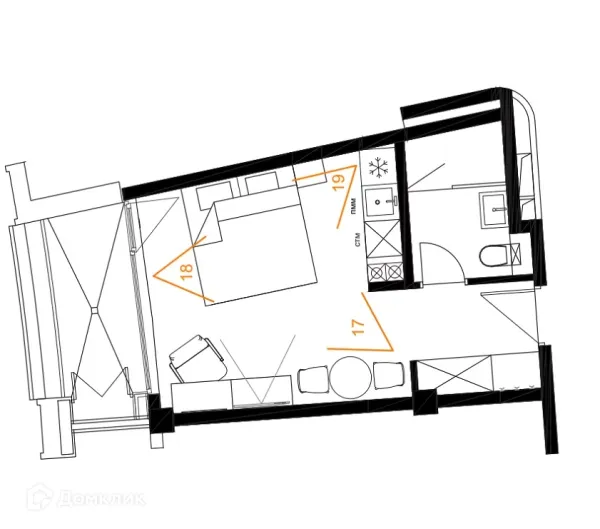 Планировка 1 комн. в ЖК Гостиничный комплекс "Гранд Каскад"